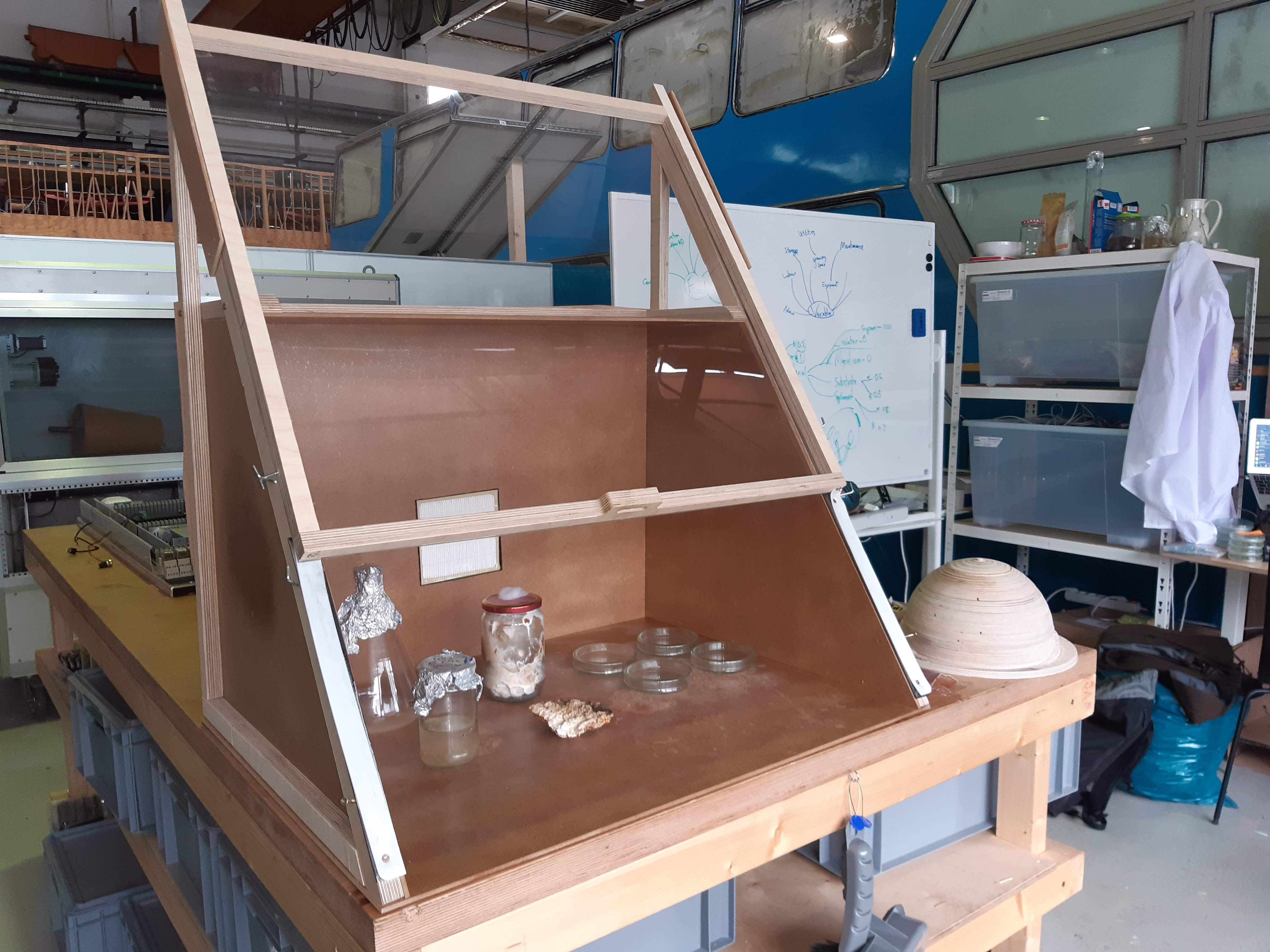 Laminar flow hood used for sterile mycelium cultivation